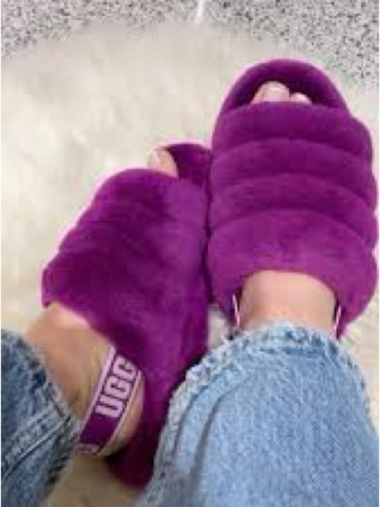 UGG Shoes - UGG Violet Plush Slide Sandals with Branded Heel Strap